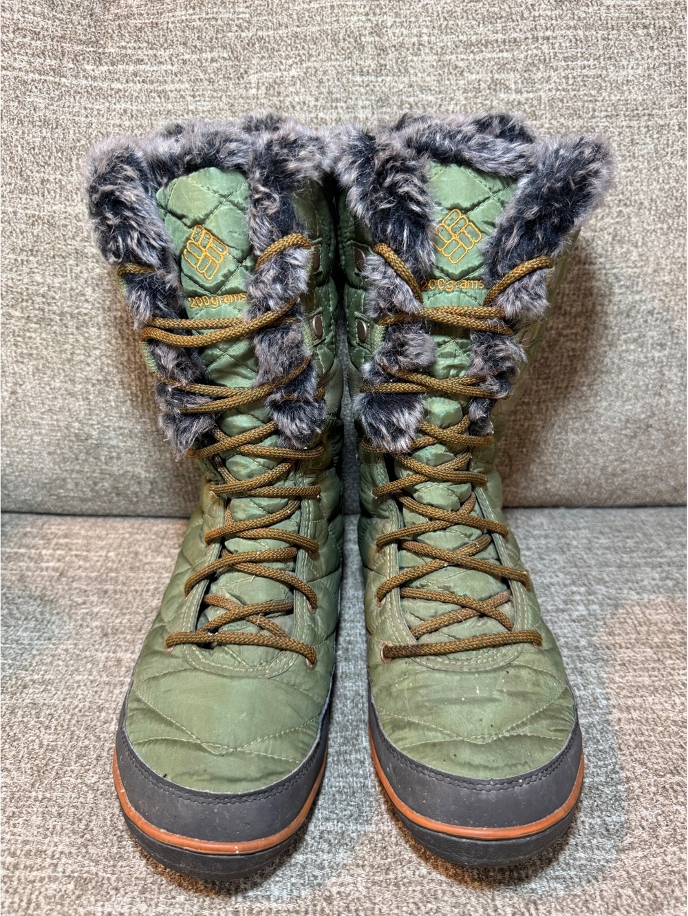 Columbia Heavenly Omni-Heat Waterproof Winter Boots Olive Green Faux Fur Size 9